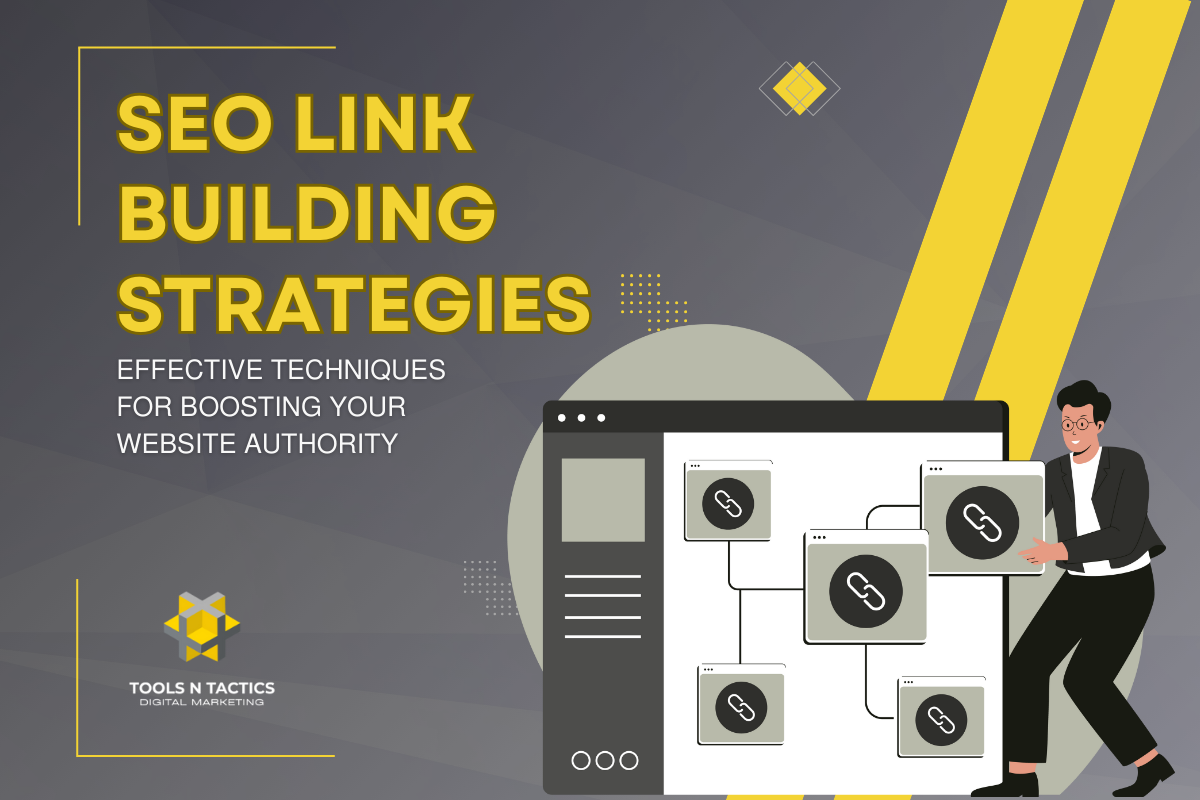 SEO Link Building Strategies illustrated with backlink techniques and authority-building methods