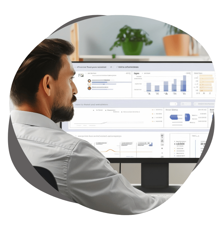 Business owner reviewing CRM pipeline and automation systems to improve response time and operational efficiency.